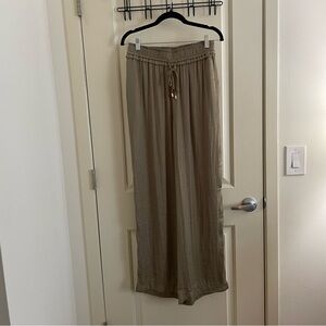 Christian Lacroix olive green flowy wide leg pants